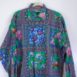 KENZO Homme Paris bright floral harvest cotton button collar shirt unisex large